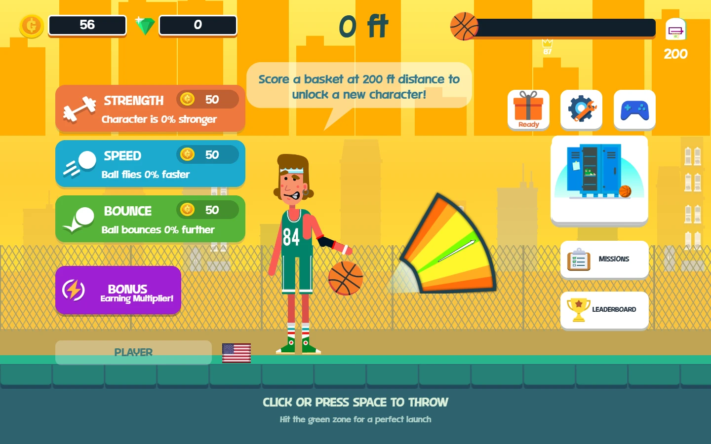Basketball Hit city court with a player and shot meter